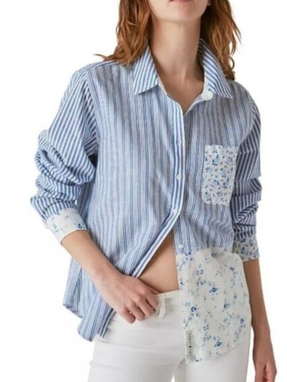Lucky Brand x Laura Ashley Patchwork Boyfriend Button Down Shirt Size Large